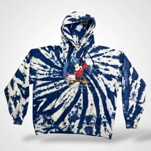 Disney World Sorcerer Mickey Tie Dye Hoodie Blue White Pullover XL Parks